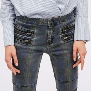 Free People | Lenon Plaid Moto Skinny Jeans